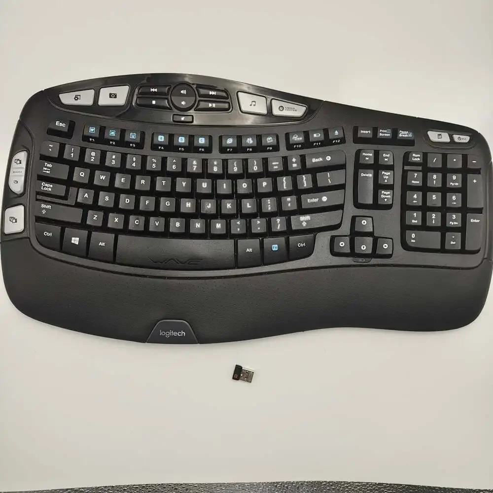 Logitech K350 Wireless Wave Ergonomic Keyboard with USB Receiver TESTED WORKING
